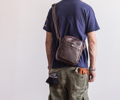 Genuine Leather Mens Cool Messenger Bag Sling Bag Chest Bag Bike Bag Cycling Bag for men
