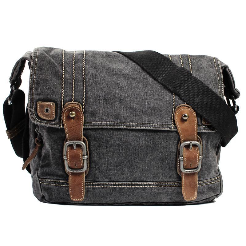 Cool Canvas Black Mens 13 inches Messenger Bag Side Bags Green Postman Bag Courier Bag For Men - iwalletsmen