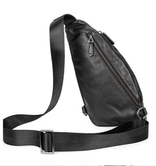 Black Cool Leather Mens Sling Bag Chest Bag Black Sling Pack One Shoulder Backpack for Men - iwalletsmen