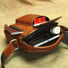 Brown Leather Men's Vertical Messenger Bag Side Bag Tablet Bag For Men - iwalletsmen