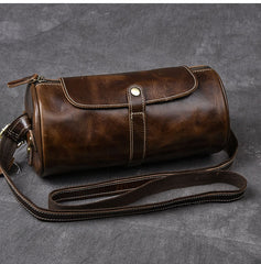 Leather Mens Vintage Brown Side Bag Barrel Messenger Bag Small Bucket Bag For Men - iwalletsmen