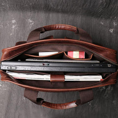 Red Brown Leather Mens 14 inches Large Laptop Work Bag Handbag Briefcase Shoulder Bags Business Bags For Men - iwalletsmen