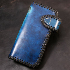 Handmade Leather Skull Punk Mens Chain Biker Wallet Cool Leather Wallet Long Wallets for Men