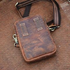 Vintage Brown Leather Men's Cell Phone Holsters Brown Belt Pouch Mini Side Bag For Men - iwalletsmen