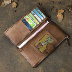 Brown Cool Leather Mens Long Wallet Phone Card Wallet Bifold Clutch Wallet for Men - iwalletsmen