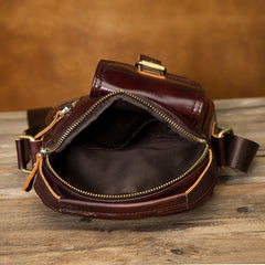 Vintage Black Leather Men's Small Vertical Side Bag Brown Shoulder Bag Handbag For Men - iwalletsmen
