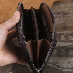 Genuine Leather Mens Cool Long Leather Wallet Zipper Clutch Wristlet Wallet for Men