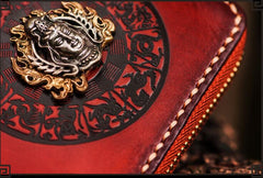 Handmade Leather Small Tooled Mens billfold Wallet Cool Chain Wallet Biker Wallet for Men