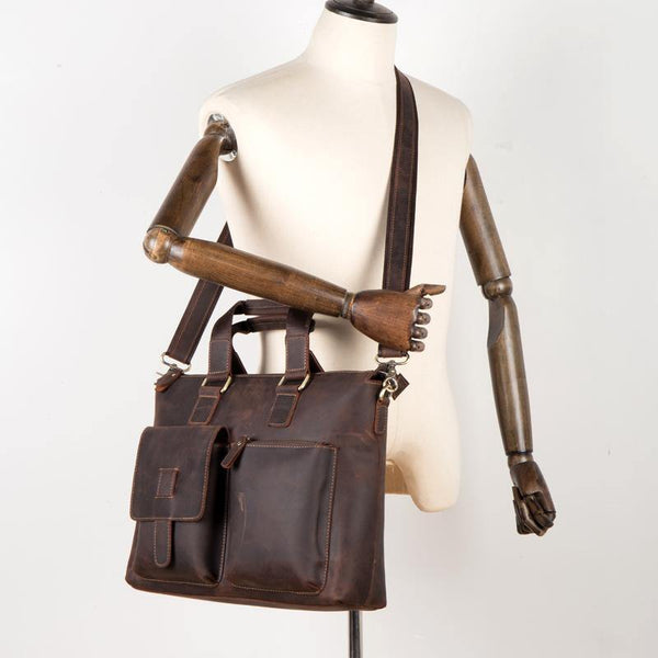 Vintage Brown Leather Mens 15 inches Briefcase Laptop Side Bag Business Bag Brown Work Bags for Men - iwalletsmen