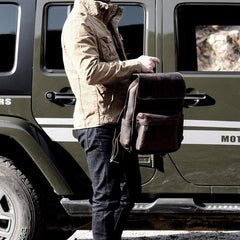 Genuine Leather Mens Cool Backpack Sling Bag Large Travel Bag Hiking Bag for men