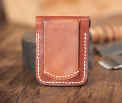 Cool Brown Leather Mens Zippo Lighter Case Holster Standard Zippo Lighter Holder with Belt Clip For Men - iwalletsmen