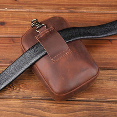 Casual Brown Leather Belt Pouch Mini Messenger Bag Men's Small Side Bag Phone Holster For Men - iwalletsmen