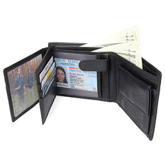 Black Trifold Leather Mens Wallet Small Wallet Billfold Wallet Black Front Pocket Wallet for Men - iwalletsmen