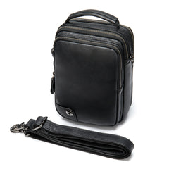 Black Cool Leather 8 inches Small Vertical Messenger Bag Courier Bag Postman Bag For Men - iwalletsmen
