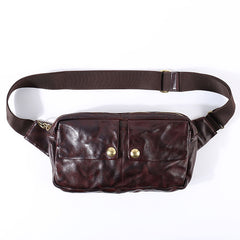 Black Cool Leather Men Fanny Pack Waist Bag Hip Pack Chest Bag Coffee Belt Bag Bumbag for Men - iwalletsmen