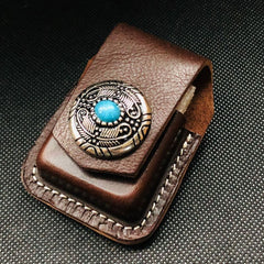 Coffee Handmade Leather Mens Cross Zippo Lighter Holders Lighter Case For Men - iwalletsmen