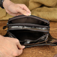Brown Leather Fanny Pack Men's Black Chest Bag Hip Bag Vintage Waist Bag For Men - iwalletsmen