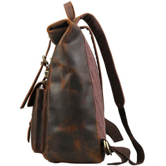 Cool Leather Coffee Rolltop Mens Backpacks Travel Backpack Vintage Backpack for Men - iwalletsmen