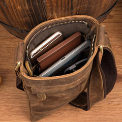 Cool Brown Leather 8 inches Mens Small Vertical Messenger Bags Brown Courier Bag for Men - iwalletsmen