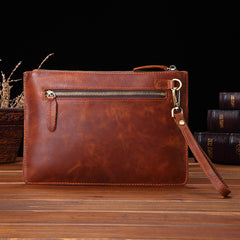 Vintage Brown Leather Men's Wristlet Bag Clutch Bag Mini File Bag For Men - iwalletsmen