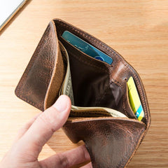 Dark Brown Leather Mens Small Wallets Bifold Vintage billfold Wallet Front Pocket Wallet for Men - iwalletsmen