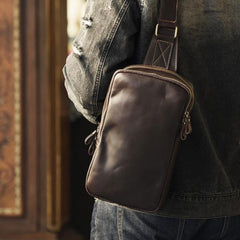 Handmade Leather Mens Cool Chest Bag Sling Bag Crossbody Bag Travel Bag Hiking Bag for men