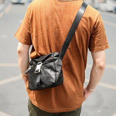 Black Leather Mens Casual Small Courier Bag Messenger Bags Brown Postman Bag For Men - iwalletsmen