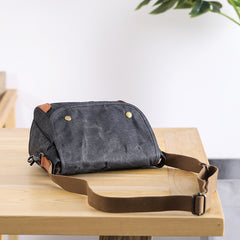 Wax Canvas Leather Mens 10'' Gray Side Bag Courier Bag Khaki Messenger Bag for Men - iwalletsmen
