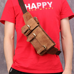 Badass Leather Fanny Pack Men's Brown Hip Bag Chest Bag Bum Bag Waist Bag For Men - iwalletsmen