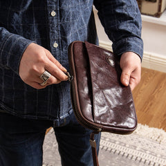 Black Leather Mens Clutch Wallet Wristlet Wallet Zipper Wallet Clutch for Men