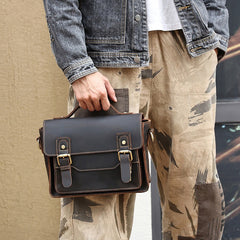 Coffee Small Leather Satchel Side Bag 8 inches Messenger Bag Crossbody Purse for Men