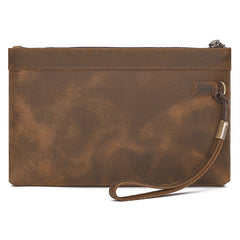 Brown Leather Mens Slim Clutch Wallet Wristlet Wallet Brown Zipper Wristlet Clutch for Men