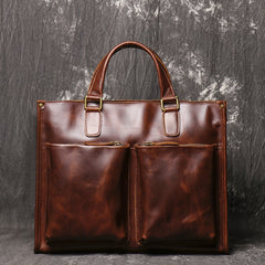 Brown Leather Mens 14 inches Laptop Briefcase Brown Work Handbag Business Bag For Men