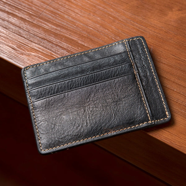 Black Mens Slim Card Holder Front Pocket Wallet Minimalist Card Wallet For Men