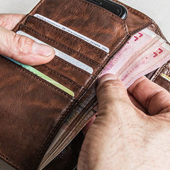 Genuine Leather Mens Cool billfold Leather Wallet Men Cards Wallets Bifold for Men
