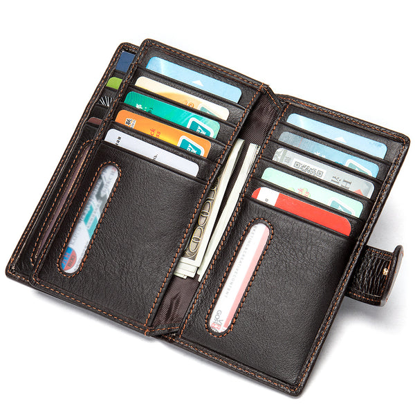 Black Leather Men's Wallet Trifold Long Wallet Multi Cards Long Wallet For Men - iwalletsmen
