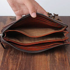 Genuine Leather Mens Cool Long Leather Wallet Zipper Wristlet Clutch Wallet - iwalletsmen