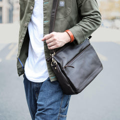 Casual Black Leather Mens Courier Bags Messenger Bags Brown Postman Bags For Men - iwalletsmen
