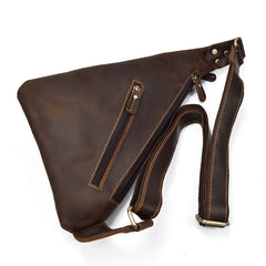 Cool Triangular Leather Mens Sling Bag Chest Bag Sling Crossbody Bag One Shoulder Backpack For Mens - iwalletsmen