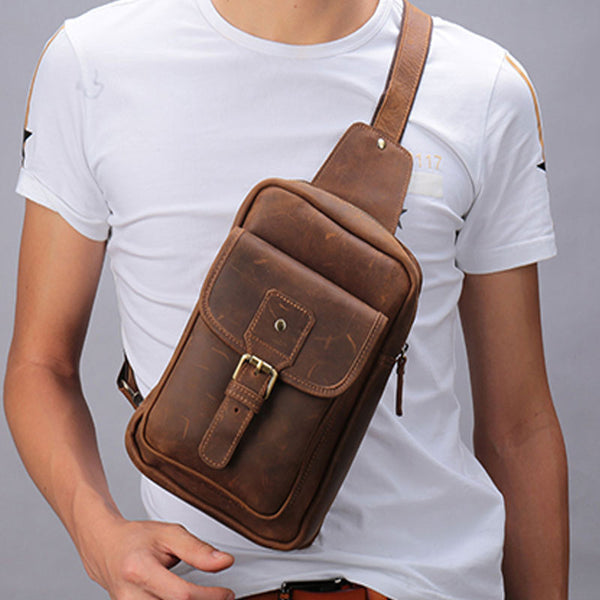 Cool Mens Leather Sling Bag One Shoulder Backpack Sling Crossbody Bag For Men - iwalletsmen