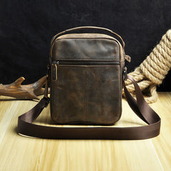 Fashion Brown Leather Mens Small Vertical Side Bag Messenger Bag Tablet Bag For Men - iwalletsmen