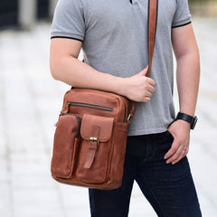 Genuine Leather Mens Cool Shoulder Bag Messenger Bag Chest Bag Bike Bag Cycling Bag for men