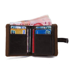 Cool Leather Mens Small Wallet billfold Brown Bifold Wallet Black Multi-card Front Pocket Wallet for Men - iwalletsmen