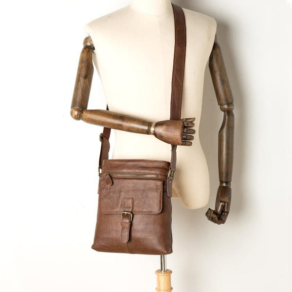 Cool Brown Leather Vertical Side Bags Messenger Bag Brown Courier Bag Postman Bag for Men - iwalletsmen