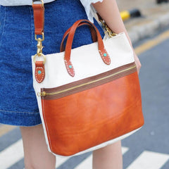 White Leather Canvas Womens Mens Tote Handbag Messenger Bags Shoulder Tote Bag For Men and Women - iwalletsmen
