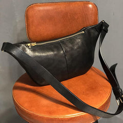 Black Handmade Leather Men Fanny Packs Small Waist Bag Hip Pack Belt Bag Bumbag for Men - iwalletsmen
