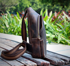 Casual Dark Brown Leather Mens Sling Pack Sling Bags Chest Bags One Shoulder Backpack for Men - iwalletsmen