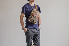 Canvas Leather Mens Cool Chest Bag Sling Bag Crossbody Bag Travel Bag Hiking Bag for men - iwalletsmen