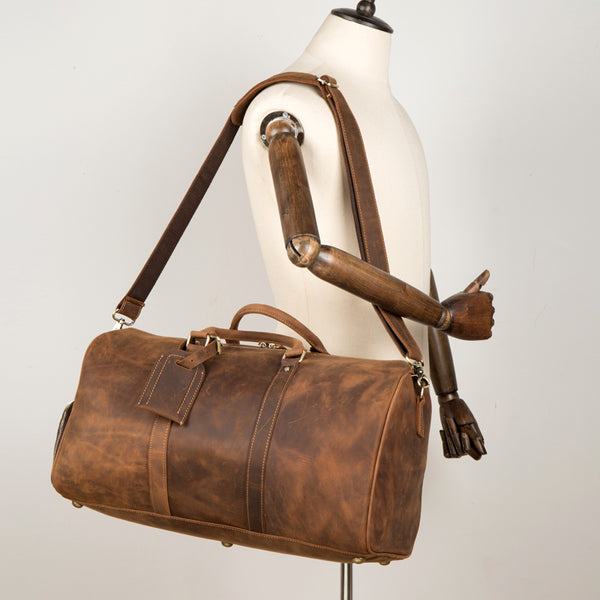 Cool Brown Mens Leather 15 inches Weekender Bag Travel Shoulder Bags Duffle  Luggae Bag for Men - iwalletsmen