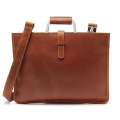 Slim Brown Leather Men's 13 inches Side Courier Bag Messenger Bag Briefcase Work Purse For Men - iwalletsmen
